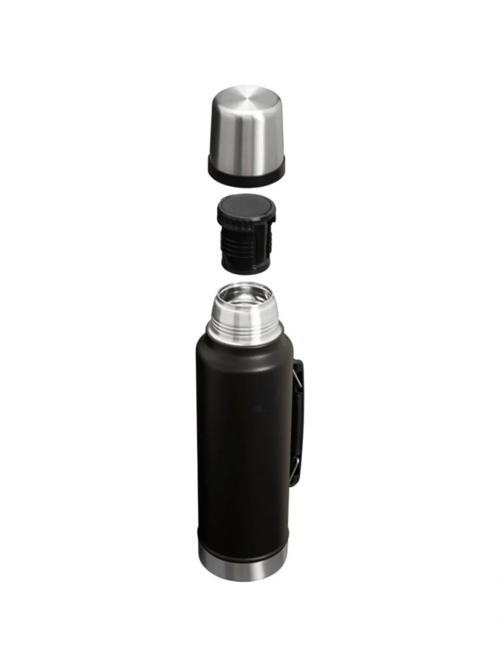 Stanley Black and Silver Insulated Vacuum Bottle with Handle